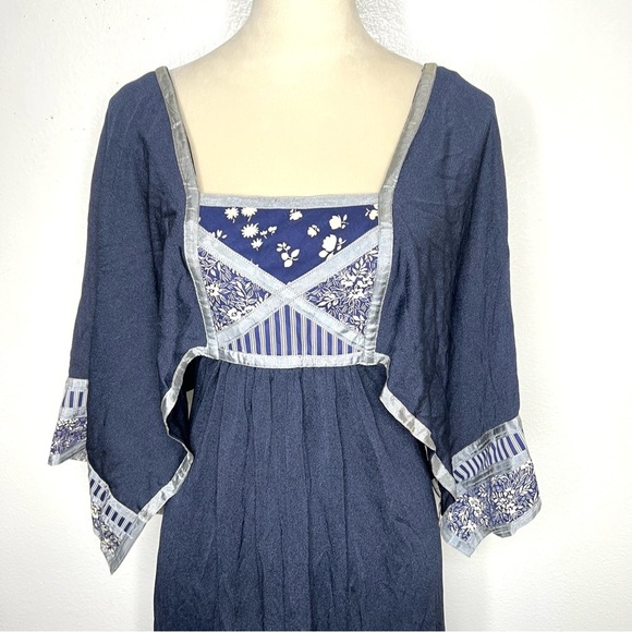 VINTAGE B. Altman & Co 1970s Maxi Dress Gown Navy Silver Calico Vtg 70s Prairie - Picture 3 of 16